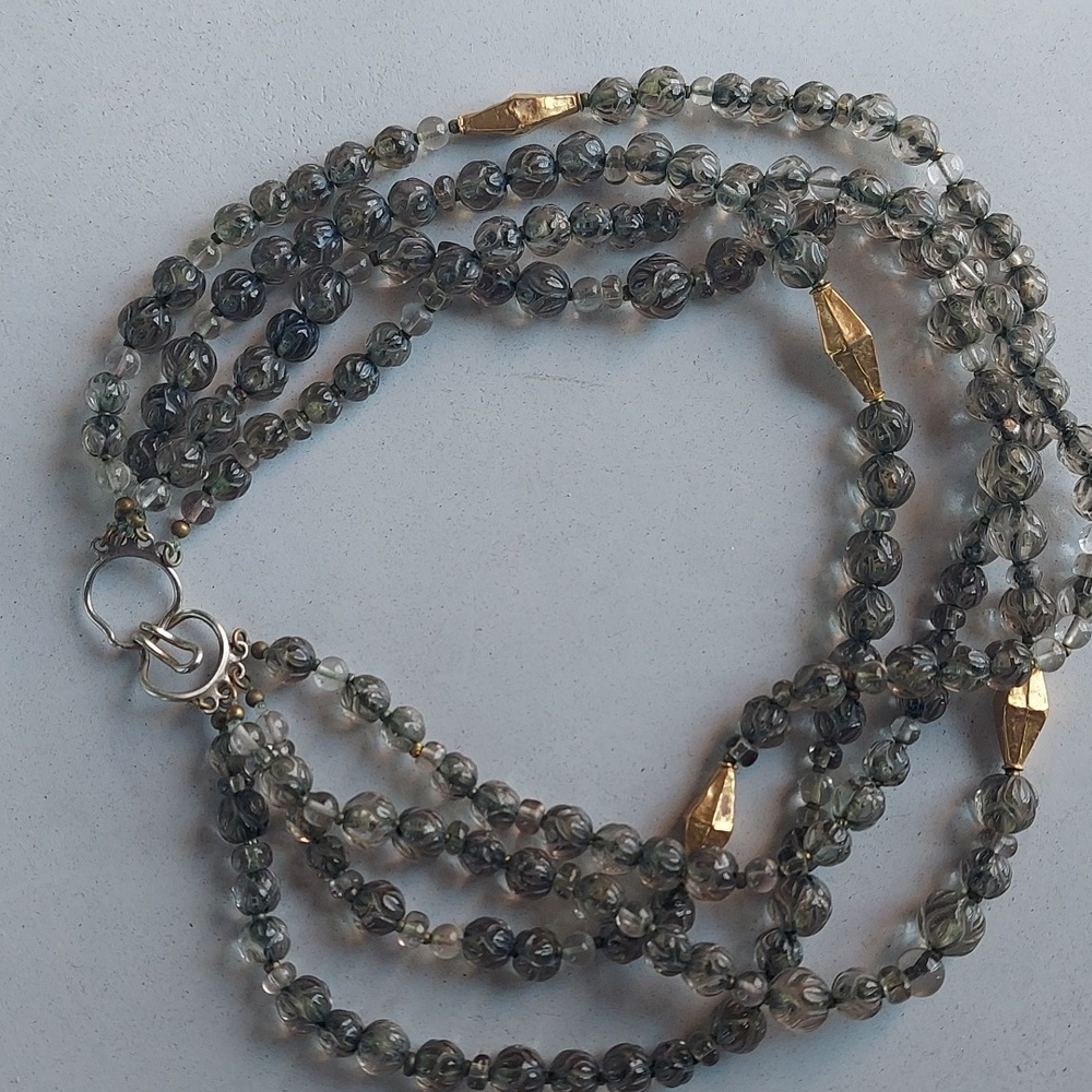 Gray glass and Bedouin gold choker necklace